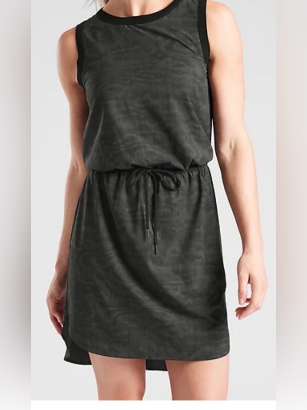 Athleta Rincon Printed Drawstring Dress Gray Black Size S